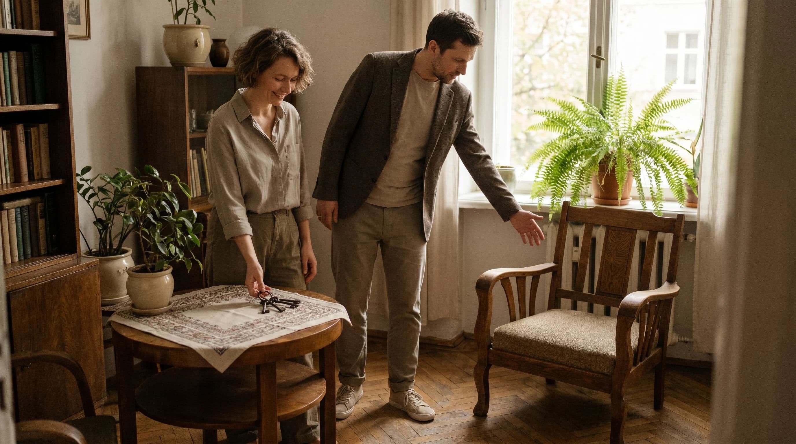 Eigentümer prüft mit Berater, was mit einer geerbten Wohnung zu tun ist. Temat SEO: geerbte Wohnung was tun.